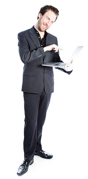 istock Business man wearing grey suit on a white background 180712963