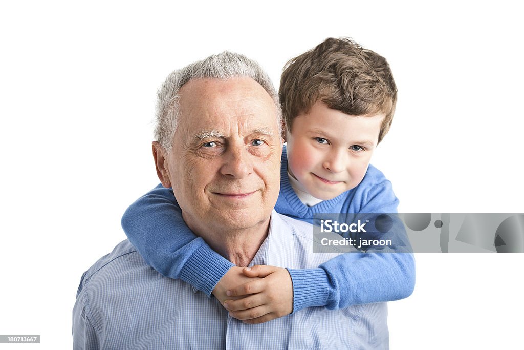 Szczęśliwy chłopiec z dziadkiem - Zbiór zdjęć royalty-free (Białe tło)