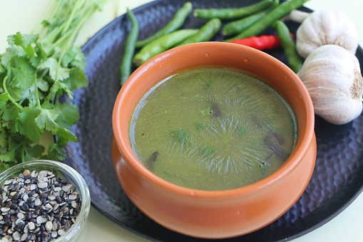 Uradache ghute, maharashtrian aamti, curry is made from split black gram, served with bhakri, roti or rice