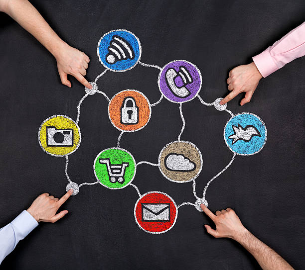 istock Social network concept, dark background and hands pointing 180714895