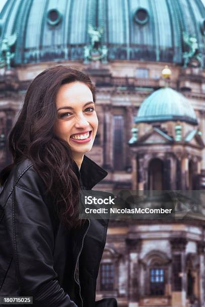 Young German Beauty Smiling In Front Of Berlin Cathedral Stock Photo - Download Image Now