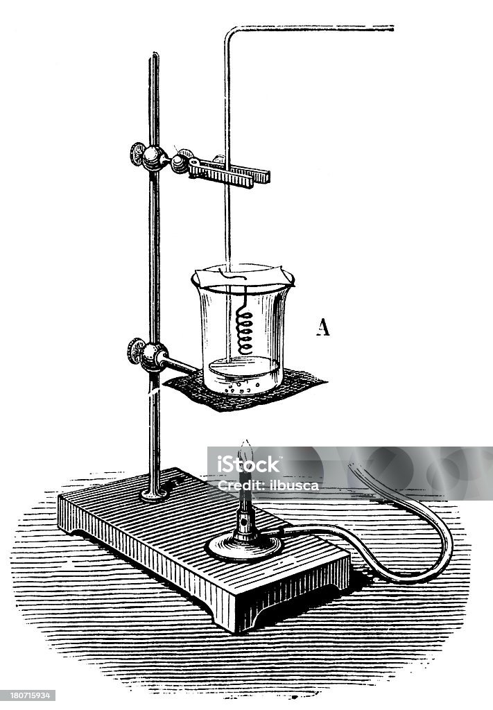 アンティークな化学実験および物理学、科学 - 19世紀風のロイヤリティフリーストックイラストレーション