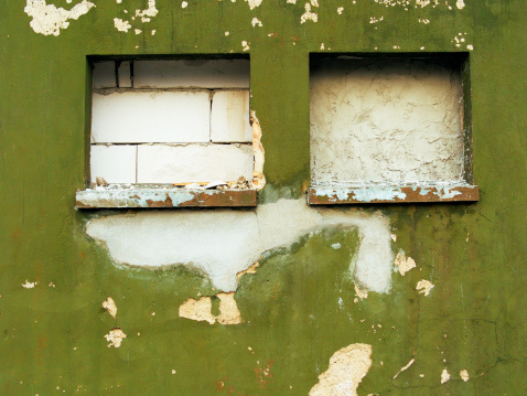 closed windows in an old wall