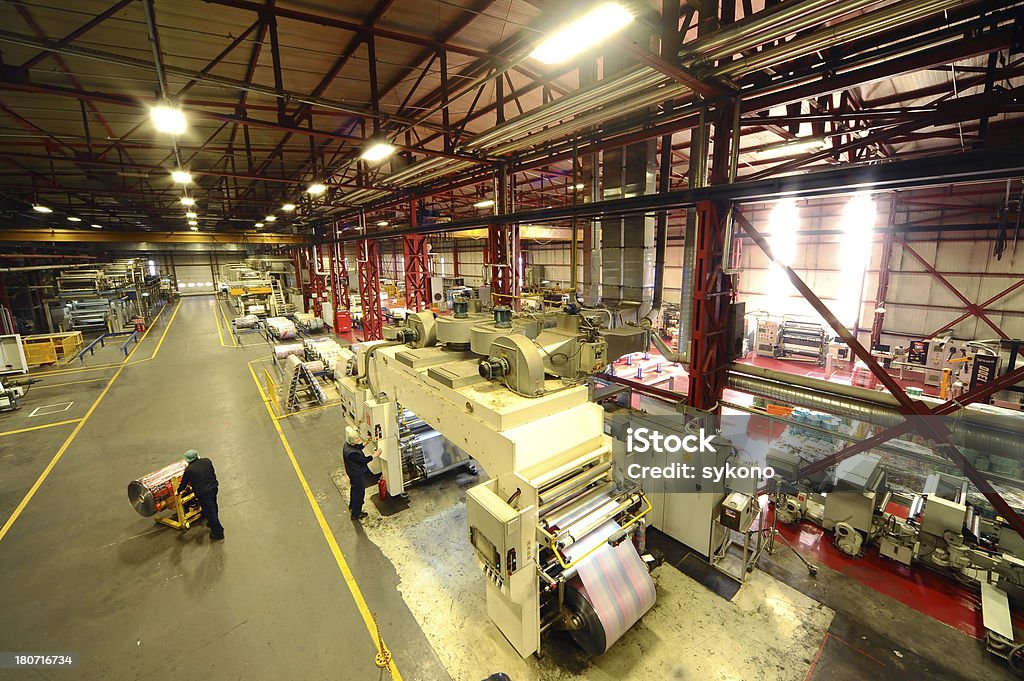 Printing plant warehouse Foil stamping machine Machinery Stock Photo