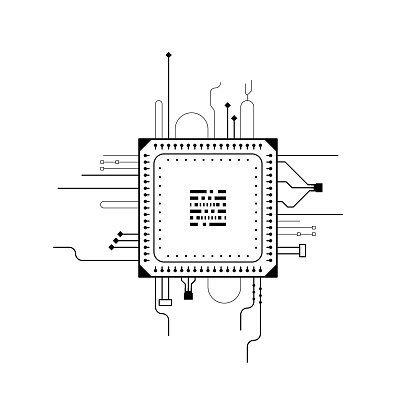 Lay Out Line Computer Science Abstract Black Simple Line Cpu Computer Technology Doodle Outline ...