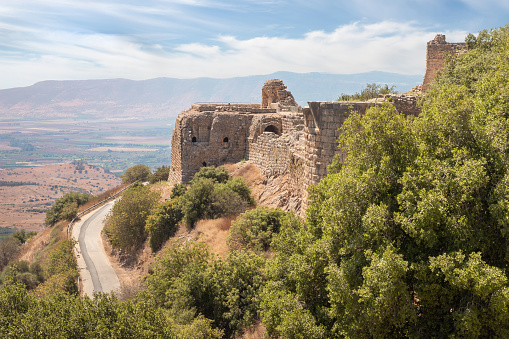 Remains of northwestern part of medieval fortress of Nimrod - Qalaat al-Subeiba, located near the border with Syria and Lebanon on the Golan Heights, in northern Israel