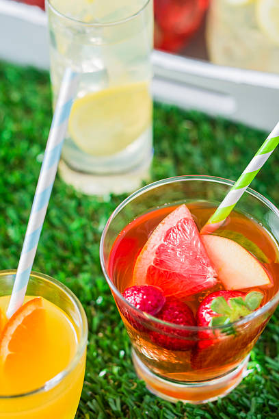 furo de frutas, suco de laranja e limonada tradicional - ice cube cold mint punch imagens e fotografias de stock