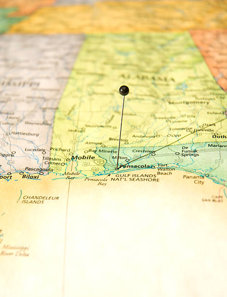 Road Map Of Pensacola Florida And Gulf Coast Macro Road Map Of Pensacola Florida And Gulf Coast Macro With Travelpin gulfport florida photos stock pictures, royalty-free photos & images