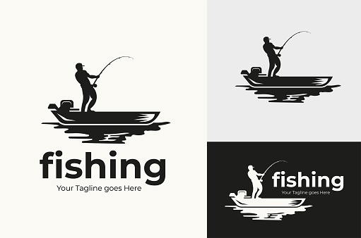 Vintage Retro Illustration Silhouette of a Man Fishing on a Lake Fishing Boat Fishing Vector Design