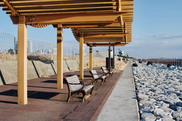 A tranquil outdoor setting featuring wooden benches and picnic tables on lush grass by the Danish coastline. Gentle maritime breezes and scenic sea views complement the natural landscape with coastal Serenissima.
