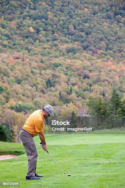 Male Golfer In Fall Stock Photo - Download Image Now - 30-39 Years, Adult, Adults Only