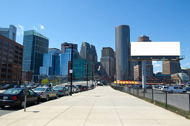 skyline von boston - clear sky urban scene boston massachusetts stock-fotos und bilder