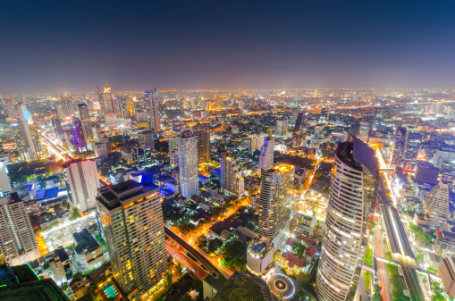 Panoramic view of urban landscape in Bangkok Thailand at high rise building