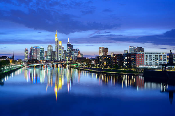 istock Downtown Frankfurt City Skyline at Night in Germany 180722488