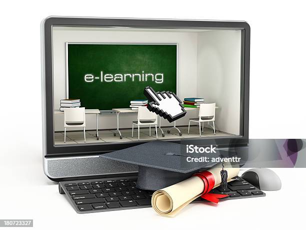 Aprendizagem Online - Fotografias de stock e mais imagens de Aula de Formação - Aula de Formação, Computador, Fundo Branco