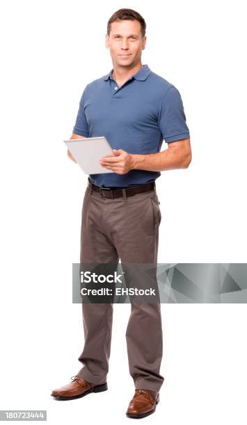 Casual Dressed Man With Digital Tablet Isolated On White Background Stock Photo - Download Image Now