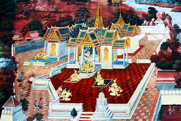 sex und religion - temple wat phra kaeo mural wall stock-fotos und bilder