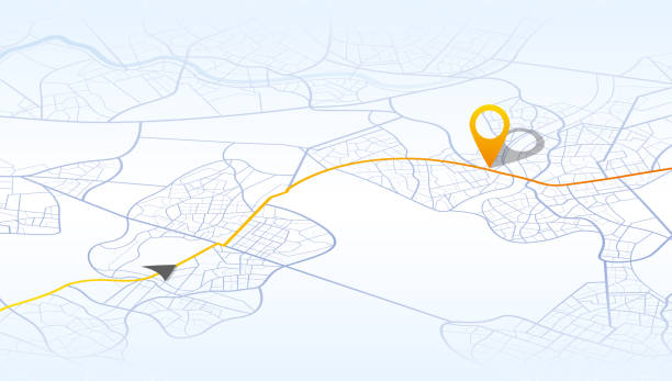 Gps tracking map. Abstract isometric location tracks dashboard. Track navigation pins on street maps, navigate mapping, locate position pin. Futuristic travel map or location navigator vector Gps tracking map. Abstract isometric location tracks dashboard. Track navigation pins on street maps, navigate mapping technology and locate position pin. Futuristic travel gps map or location navigator vector illustration street map stock illustrations