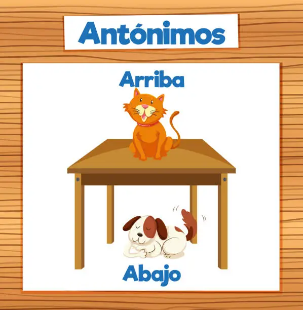 Vector illustration of Spanish Language Education: Above and Below Picture Card