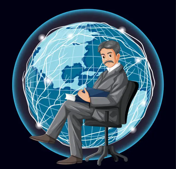 Vector illustration of Nikola Tesla and the Global Electric Currents