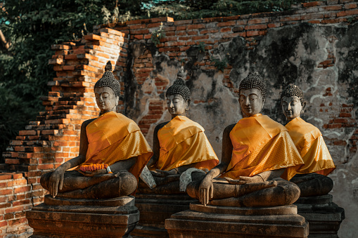 Stone statues of Buddha. Ayutthaya, Thailand.