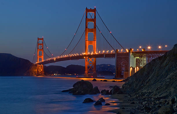 Golden Gate Bridge at night stock photo