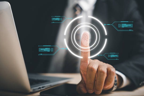 istock Futuristic biometric identification fingerprint scanner providing secure access to personal financial data 1807261814