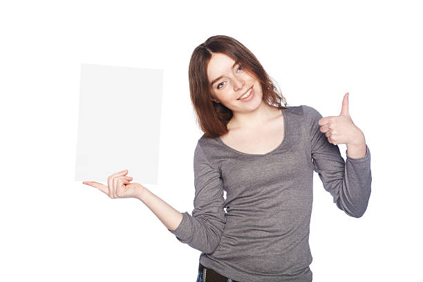 istock Beautiful girl with blank white banner 180726700
