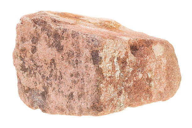 Sandstone rock "Torridonian red sandstone rock from Wester Ross in Scotland, isolated on white. Focus is front to back. There is a dark grey colored companion image:" sandstone stock pictures, royalty-free photos & images