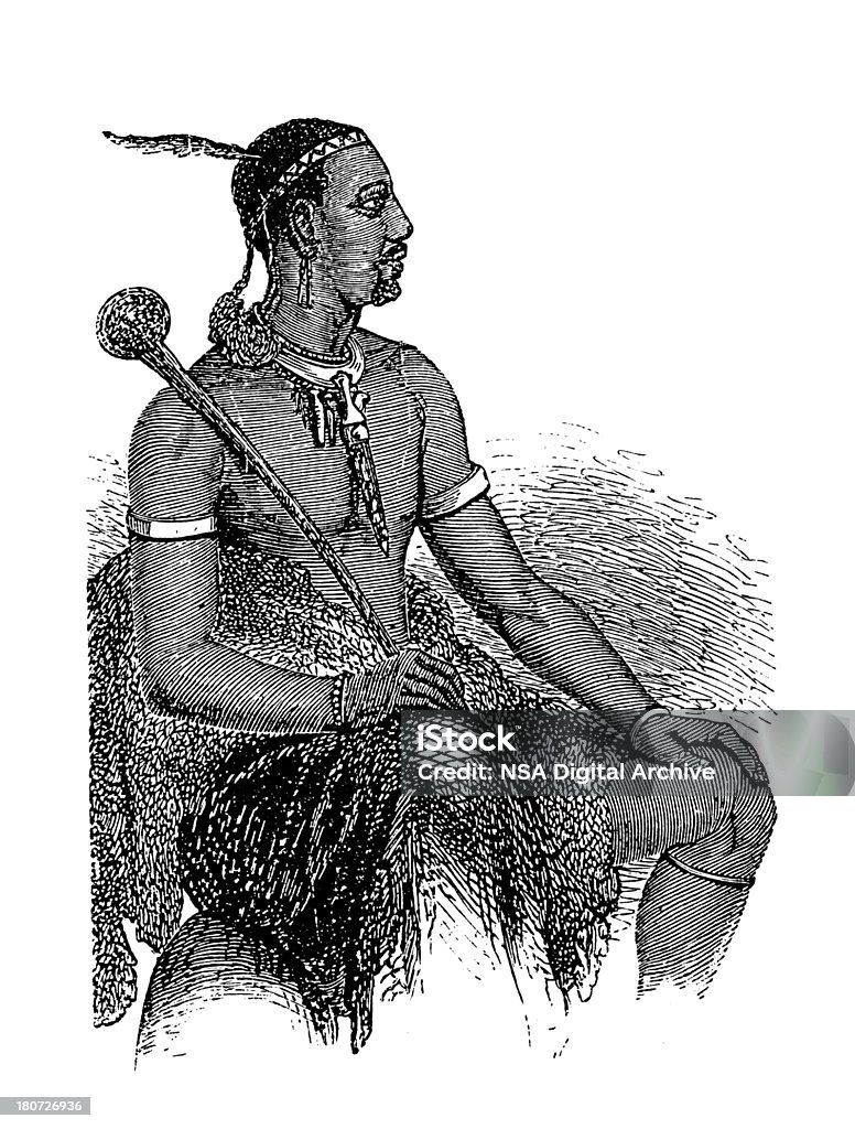 Basoto tribal chefe, África do Sul (Aviso madeira antiga) - Ilustração de Lesoto royalty-free