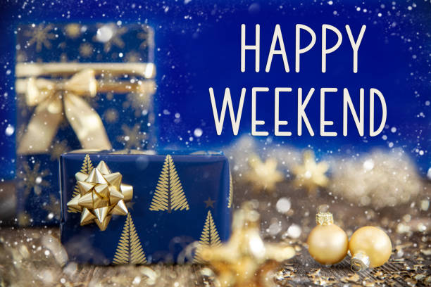 istock Text Happy Weekend, Christmas Presents, Gold, Blue Winter Decoration 1807269884