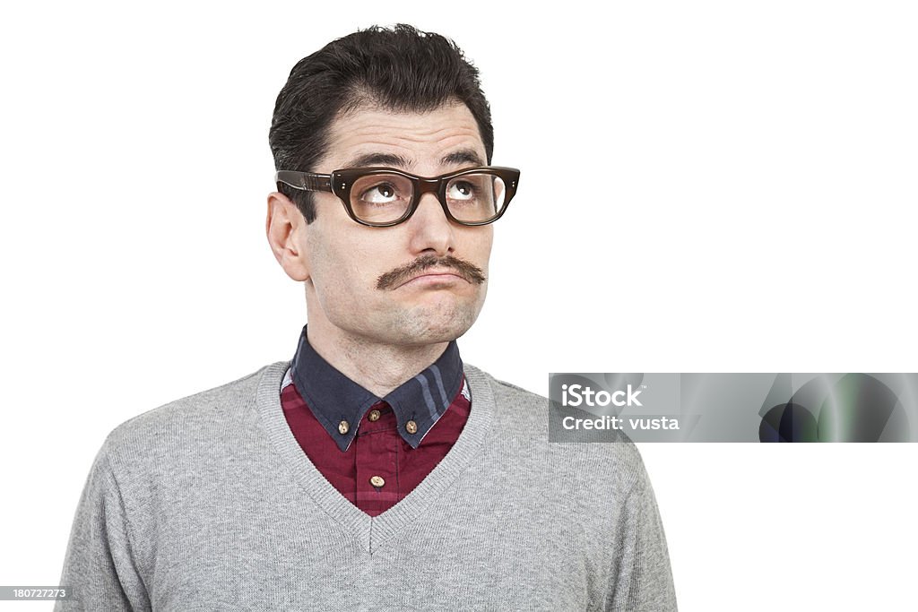 man with mustache looking up Adult Stock Photo