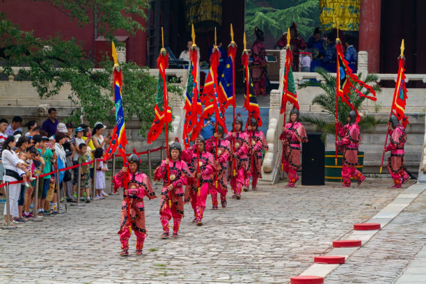 Ceremony at the Ming Tombs near Beijing in China Beijing, Beijing, China - August 09, 2014: Ceremony at the Ming Tombs near Beijing in China forbidden city beijing architecture chinese ethnicity stock pictures, royalty-free photos & images