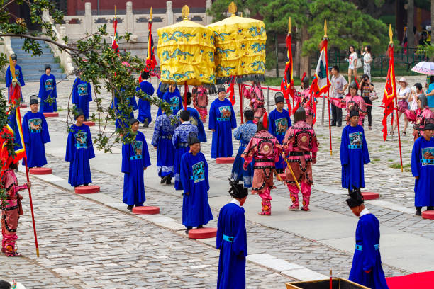 Ceremony at the Ming Tombs near Beijing in China Beijing, Beijing, China - August 09, 2014: Ceremony at the Ming Tombs near Beijing in China forbidden city beijing architecture chinese ethnicity stock pictures, royalty-free photos & images