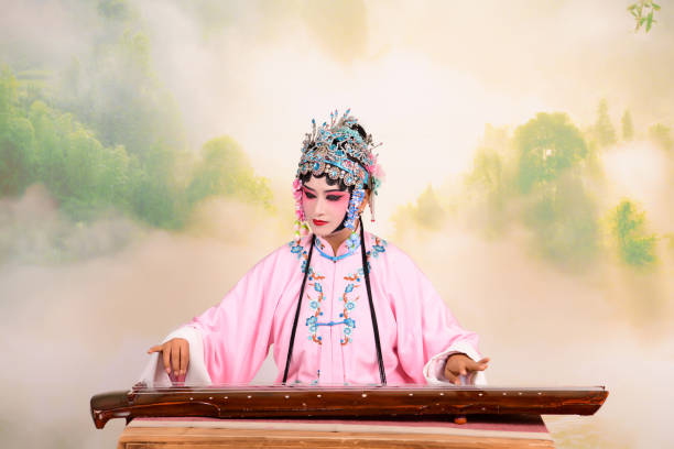 A  Chinese woman performing Beijing Opera on stage