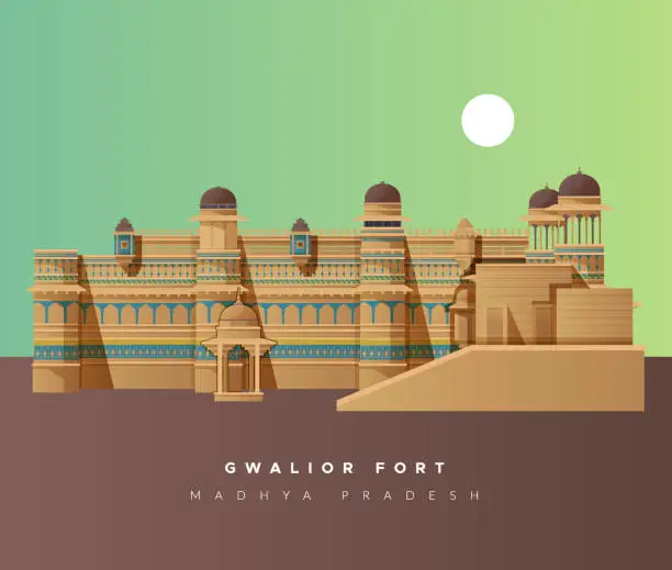 Vector illustration of Gwalior Fort - A hill fort - Stock Illustration