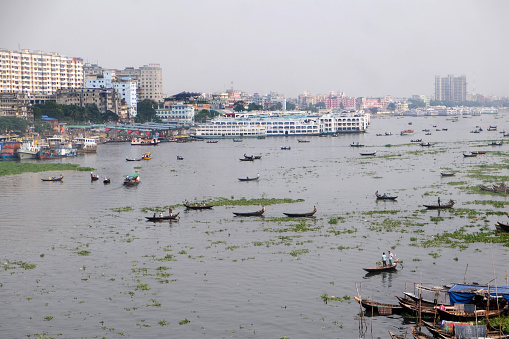 Dhaka,Bangladesh,20th November 2023: People on both sides of the Buriganga river in Dhaka cross the river by boat in this country because of the mother river.