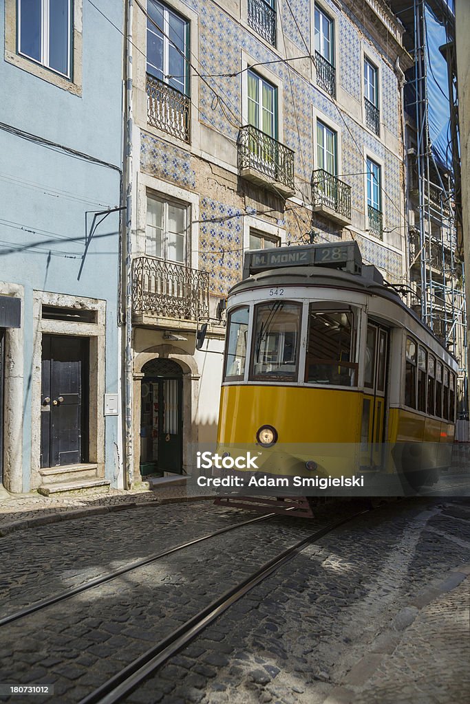 Lisbon tram Electrico 28 - tram in a street of Lisbon/Portugalsee my Alfama Stock Photo