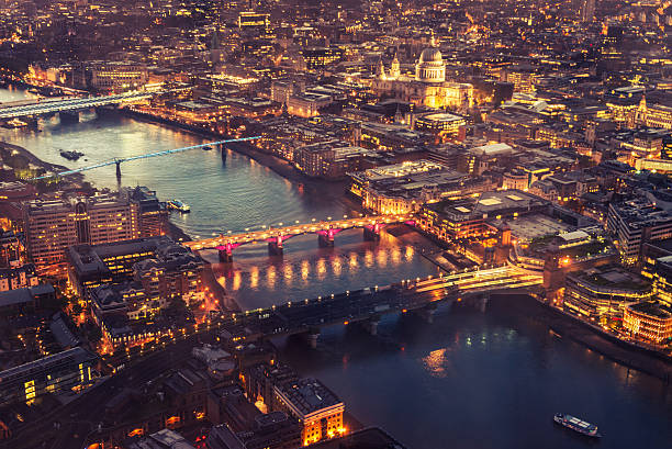 istock St. paul cathedral and river thames aerial view on night 180731096