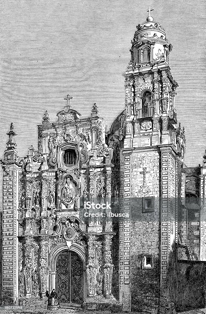 Antyczne Ilustracja przedstawiająca Santissima Trinitad w Mexico City - Zbiór ilustracji royalty-free (Ameryka Środkowa)