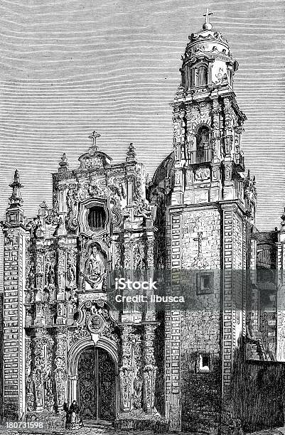 Antyczne Ilustracja Przedstawiająca Santissima Trinitad W Mexico City - Stockowe grafiki wektorowe i więcej obrazów Ameryka Środkowa