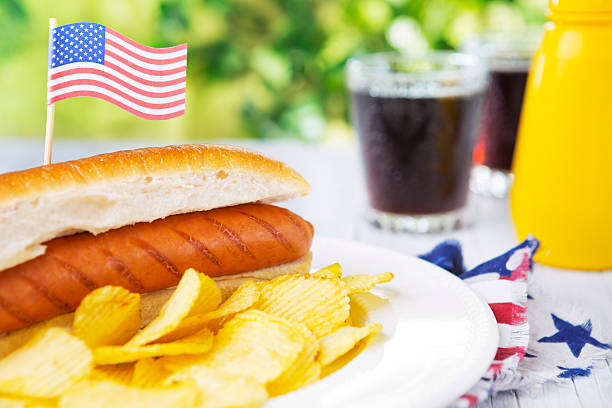 istock Hot dog on an outdoor table in bright light 180732326