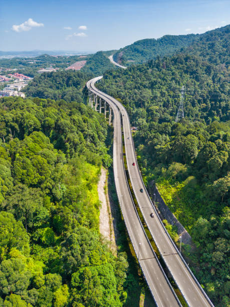 istock Aerial view of a provincial road passing through a forest 1807325738