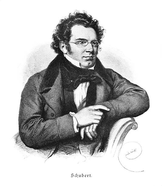 Artist rendition of Franz Shubert in black and white "Antique illustration of the Austrian composer, Franz Schubert." black and white eyeglasses clip art stock illustrations