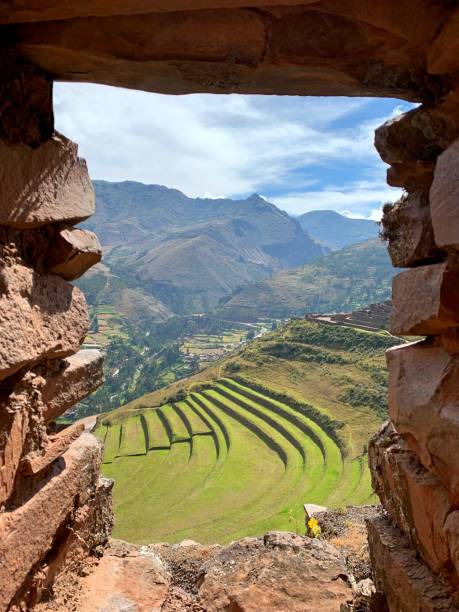 istock Peru Sacred valley of Inca Urubamba terraced fields view through ancient fortress window 1807331526