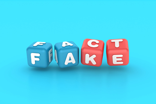 FACT FAKE Buzzword Cubes - Color Background - 3D Rendering