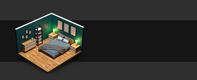 master suite in isometric 3D view on dark gray background - 3D rendering