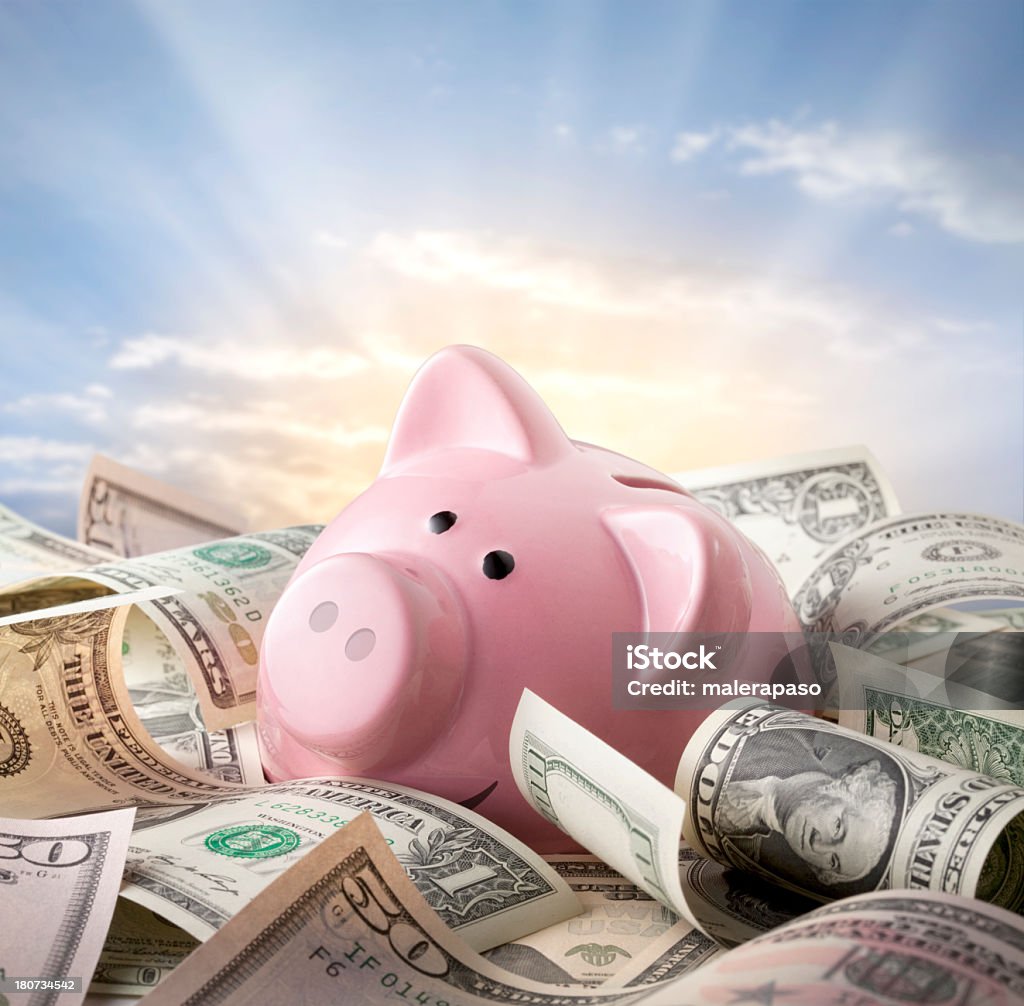 돼지 저금통, 달러 banknotes - 로열티 프리 0명 스톡 사진