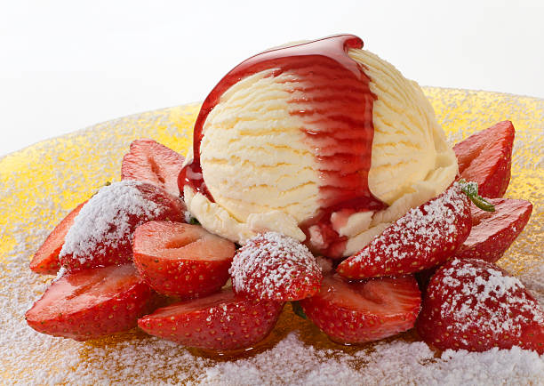 Ice cream with strawberries stock photo