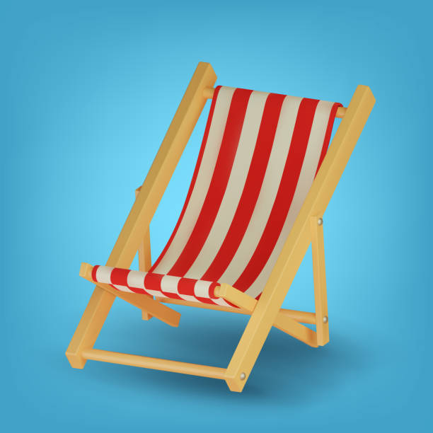 istock 3d vector striped beach chair.  Illustration icon of sun bed for sunbathing on the beach. 1807365257